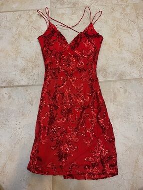 Windsor Red Sequin Spaghetti-Strap Mini Dress